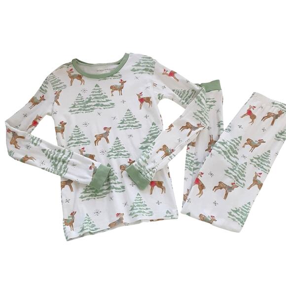 Burts Bees Kids 10 Pajama Set Christmas Reindeer Forest White Organic Cotton - Picture 1 of 12